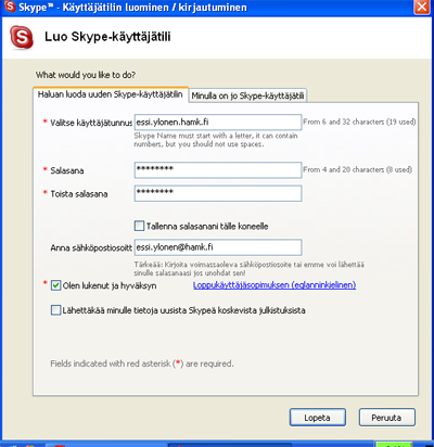 Luo Skype-käyttäjätili