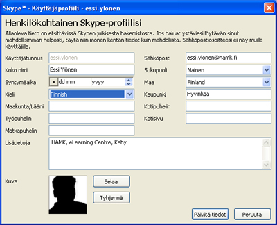 Henkilökohtainen Skype-profiilisi